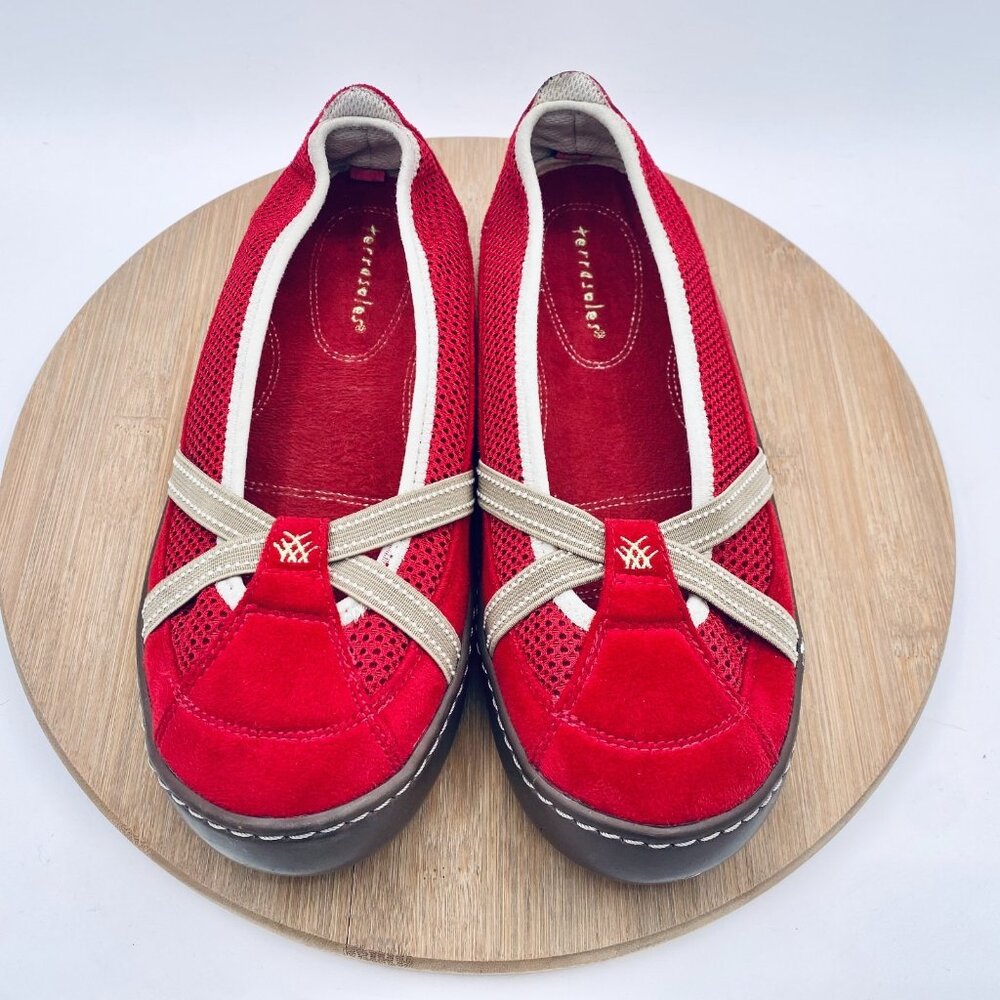 Terrasoles Echo Shoes Womens 9 Red Wool Cross Cross Sporty Flats
